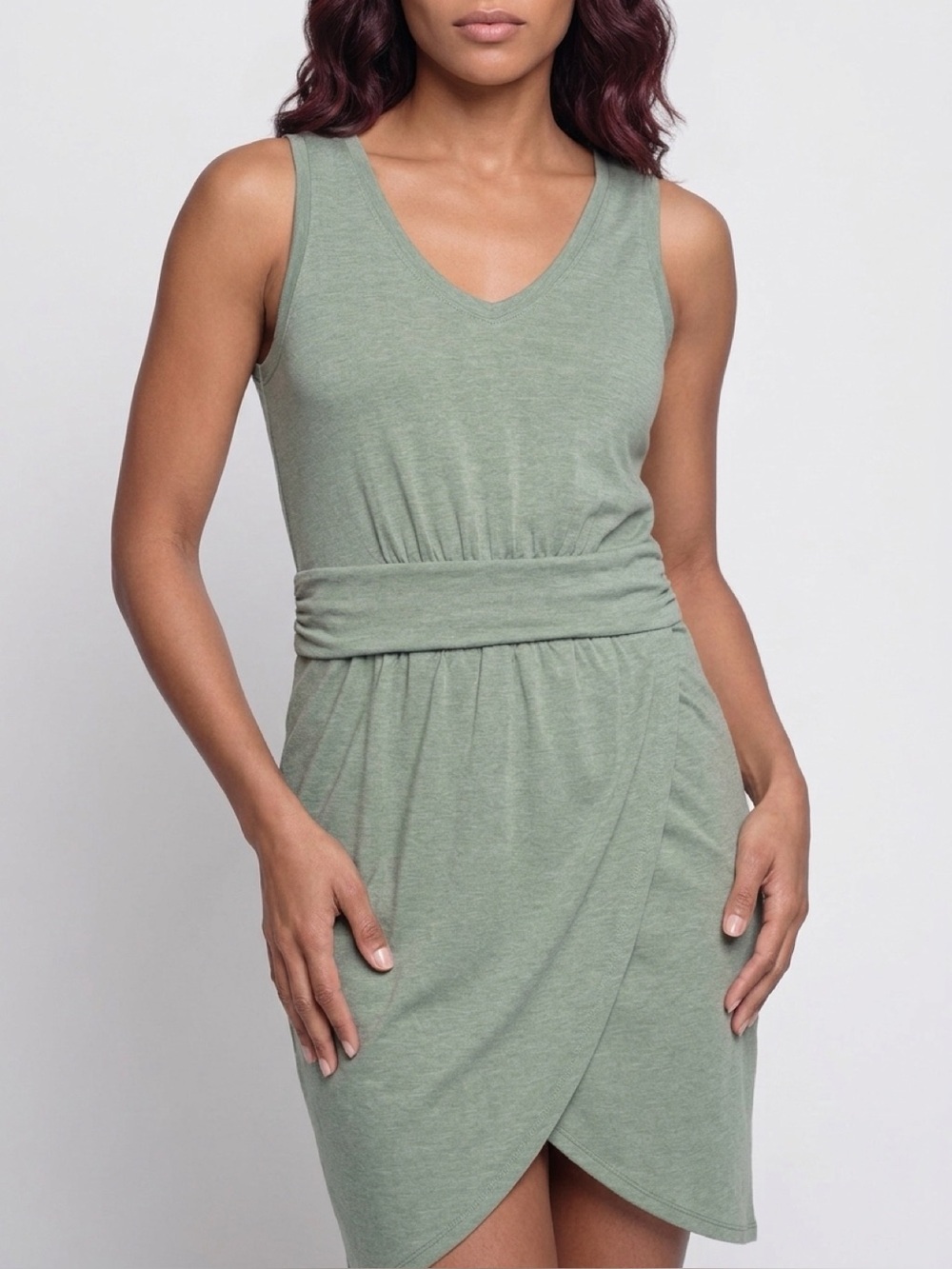 Banana Republic Sleeveless Faux Wrap Knit Olive Green Dress